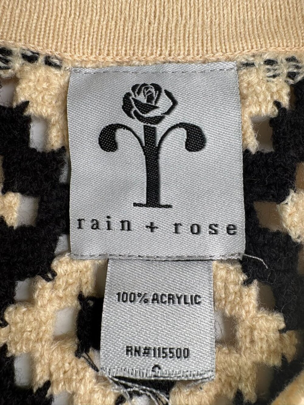 Rain + Rose Crochet Button Up Top – Black & Cream – Size Small – Textured Knit - Picture 6 of 12